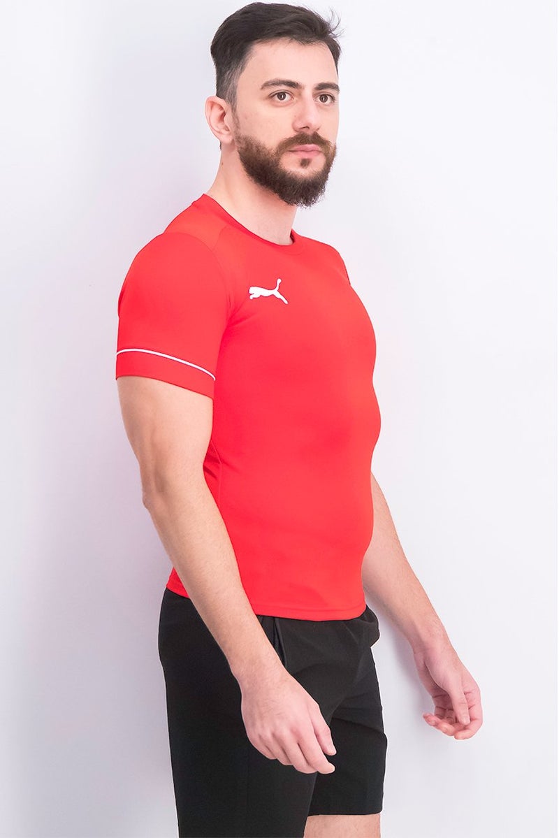 PUMA Men Crew Neck Embroidered Logo T-shirt, Red - Image 3